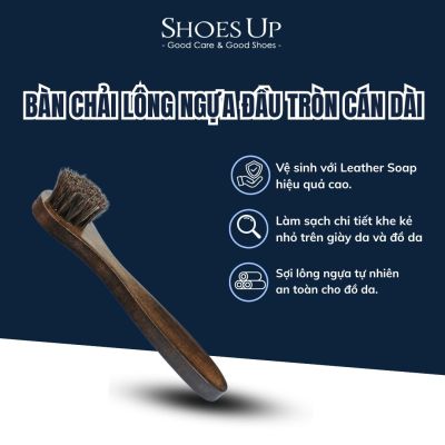 Bàn Chải Lông Ngựa Đầu Tròn Cán Dài chuyên dung lấy Sáp, Kem - Vệ sinh Giày Da & Đồ Da
