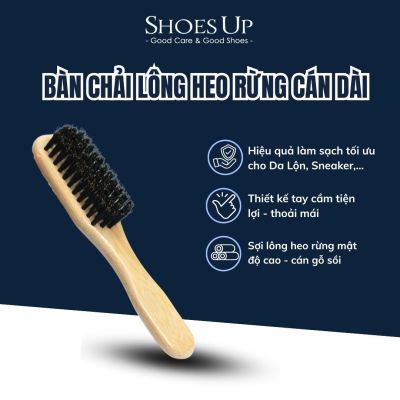Bàn Chải Lông Heo Rừng Cán Dài - chuyên dụng làm sạch, vệ sinh, lấy Soap cho đồ da, giày Bốt da