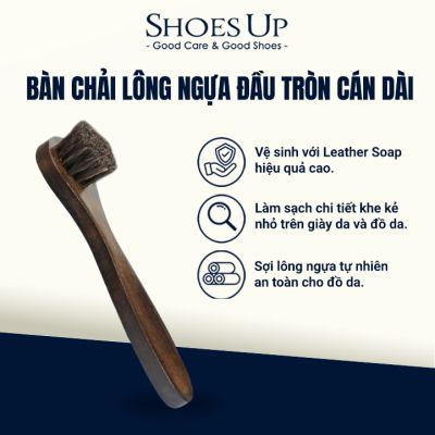 Bàn Chải Lông Ngựa Đầu Tròn Cán Dài chuyên dung lấy Sáp, Kem - Vệ sinh Giày Da & Đồ Da
