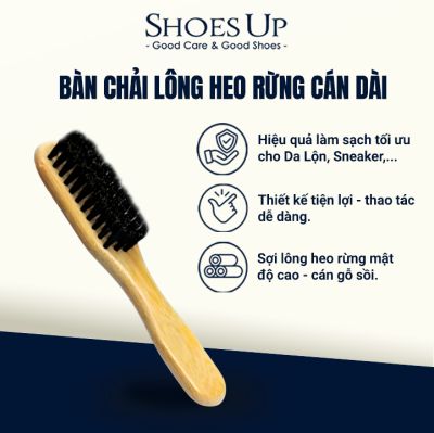Bàn Chải Lông Heo Rừng Cán Dài - chuyên dụng làm sạch, vệ sinh, lấy Soap cho đồ da, giày Bốt da