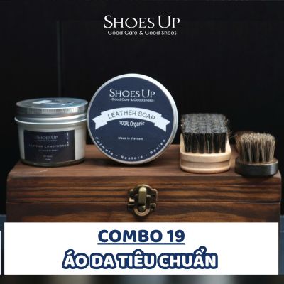 SHOES UP Combo 19 Áo Da Tiêu Chuẩn - Làm Sạch & Dưỡng Áo Da, Giữ Áo Luôn Mềm Mại với Leather Soap Organic, Leather Conditioner & Bàn Chải Lông Ngựa 15cm