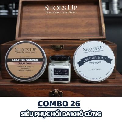 Combo Shoes Up 26: Phục hồi giày da khô cứng - Làm sạch, mềm & dưỡng ẩm chuyên sâu cho giày da